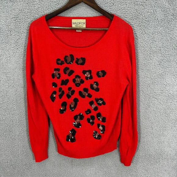 Wildfox white label sweater womens small red animal print sequin angora boho - Picture 1 of 6
